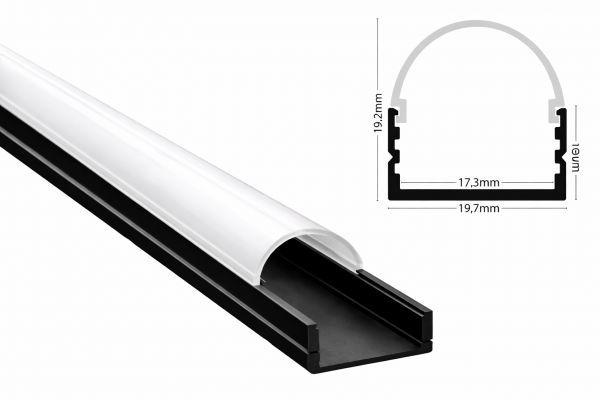 ALU Profil Leiste Schiene AUFBAU-17 schwarz für Led Streifen + runder Abdeckung