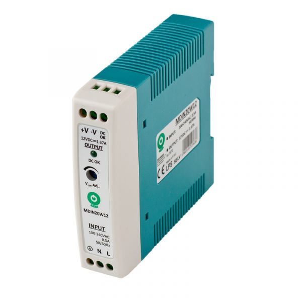 Hutschienen LED Trafo 12V/DC 20W 1,67A DIN-Rail Netzteil (MDIN20W12) Treiber