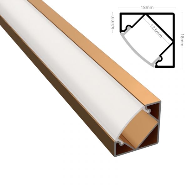 ALU Profil Schiene CORNER Ecke Leiste (18x12mm) bronze für LED Streifen 1m | 2m