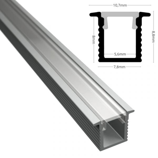 ALU Profil Schiene Leiste EINBAU-MINI (9x7,8mm) silber für LED Streifen 1m | 2m