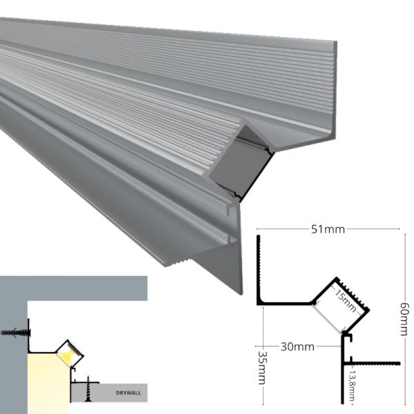 ALU Profil Leiste SCHATTENFUGE-45 silber Schiene Rigips für Led Streifen 1m | 2m