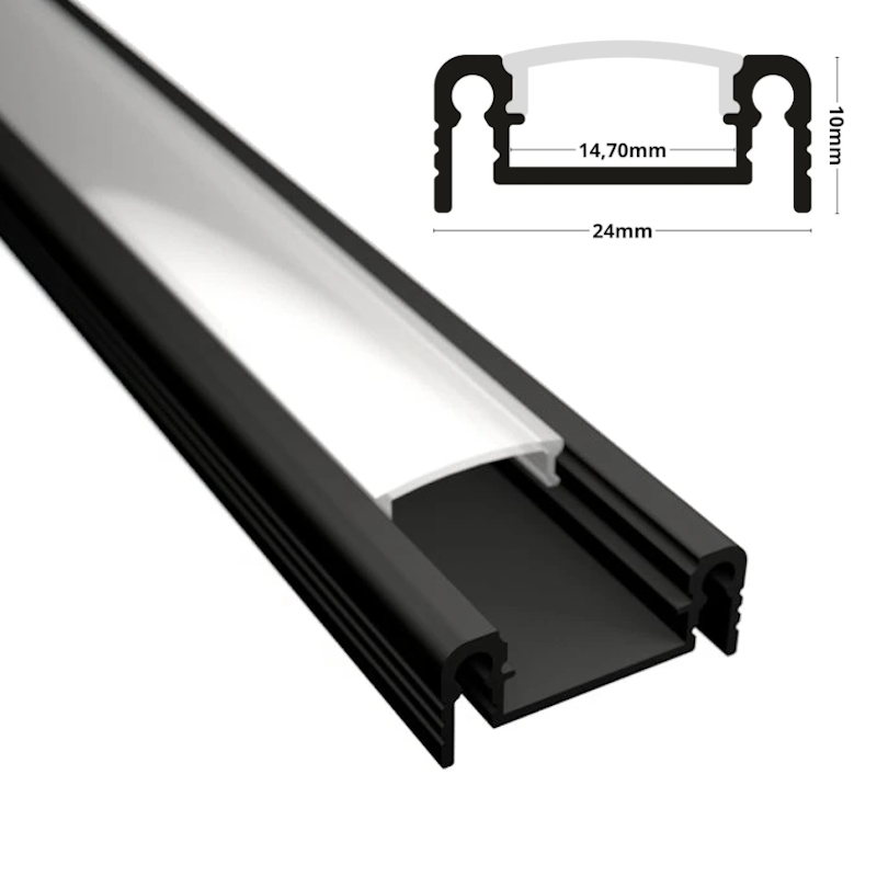 6x LED-Aluprofil V-Form – 1m, Schwarz, Mit Milchglasabdeckung, Für 12mm LED-Streifen, Inkl. Montagezubehör