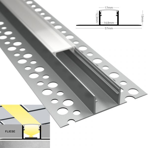 ALU Profil Leiste Einputz Trockenbau Rigips FLIESE-14T für Led Streifen 1m | 2m