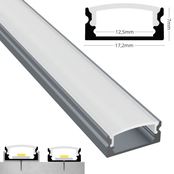 ALU Profil Schiene Leiste AUFBAU-SL (17x7mm) anthrazit für LED Streifen 1m | 2m