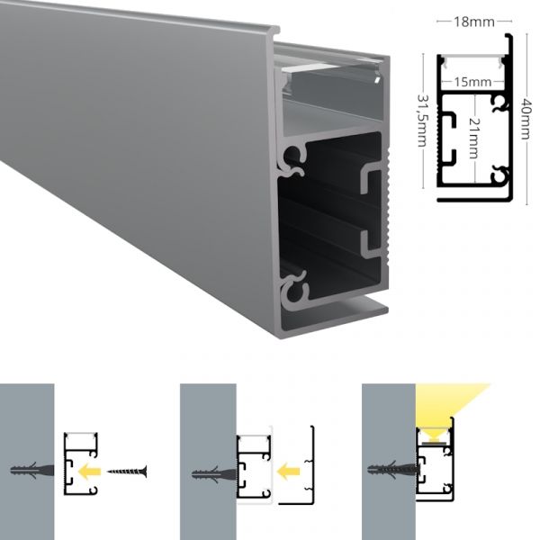 ALU Profil Wand Leiste WALL-LINE Schiene in silber für Led Streifen 1m | 2m