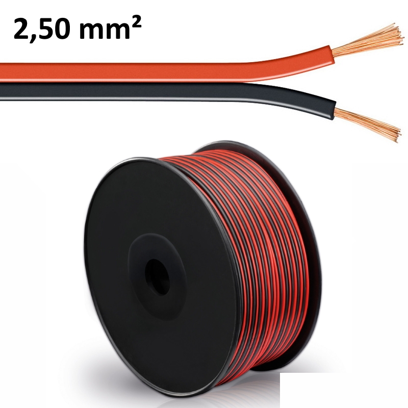 5-100m LED Kabel Zwillingslitze 2x 2,50mm² rot/schwarz 2 adrig Länge 0,69€/m 