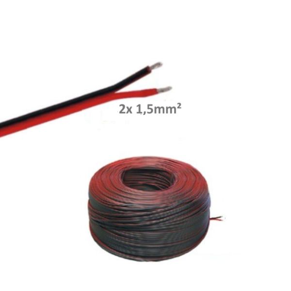 1-100m LED Kabel Zwillingslitze 2x 1,50mm² rot/schwarz 2 adrig Länge