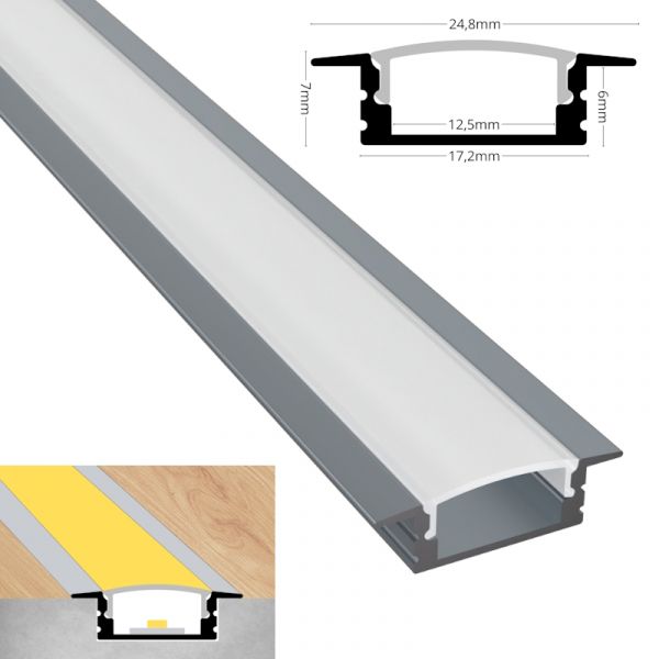 ALU Profil Schiene Leiste EINBAU-SL (17x7mm) in anthrazit für LED Streifen 1m 2m