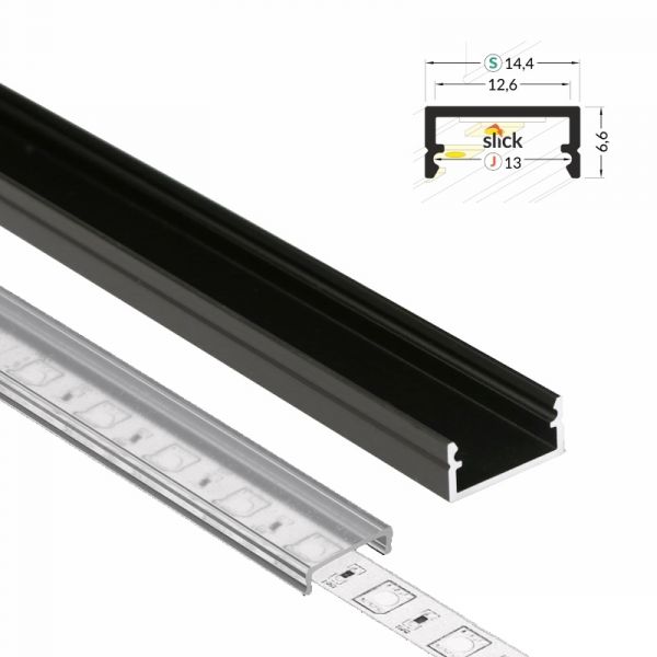 ALU Profil Aufbau Leiste Schiene BEGTON-12 schwarz eloxiert Led Streifen 1m | 2m