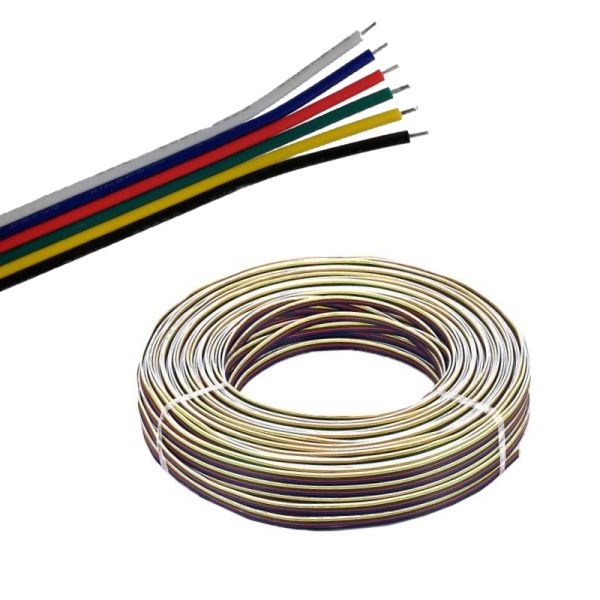 1m-100m LED RGB+CCT Kabel 6 adrige flache Leitung (6x 0,14mm²) Litze