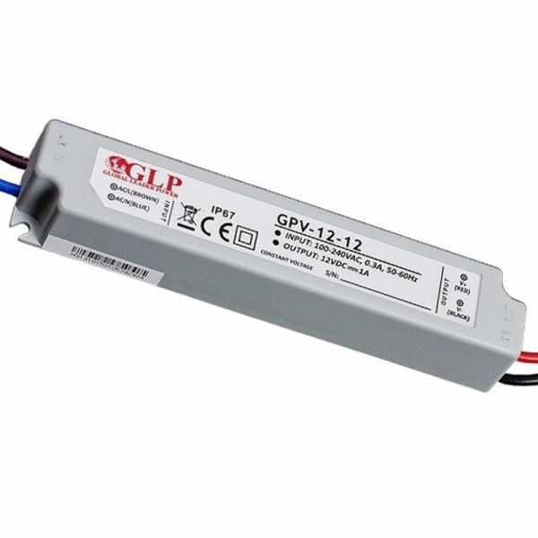 LED Trafo | Schaltnetzteil 12V 12W 1A wasserfest Netzteil PFC (GPV-12-12) IP67