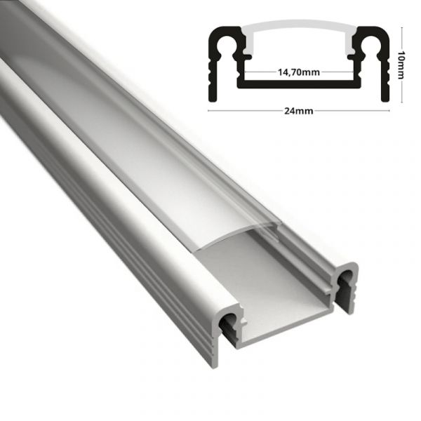 ALU Profil Leiste Schiene AUFBAU-14 in weiß f. Led Streifen +Abdeckung Aufbau