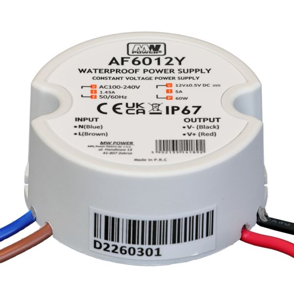 runder LED Trafo | Netzteil 12V/DC 60W 5A wasserfest IP66 Unterputzdose AF6012Y