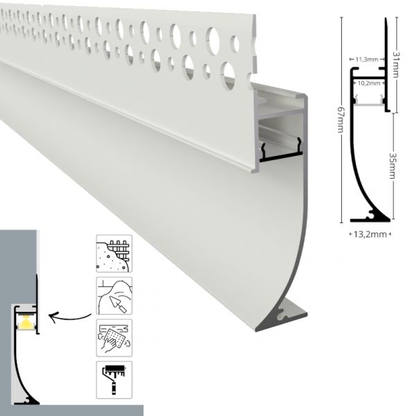 ALU Profil Trockenbau Einbau Leiste Rigips EINPUTZ-FLOOR weiß für Led Streifen