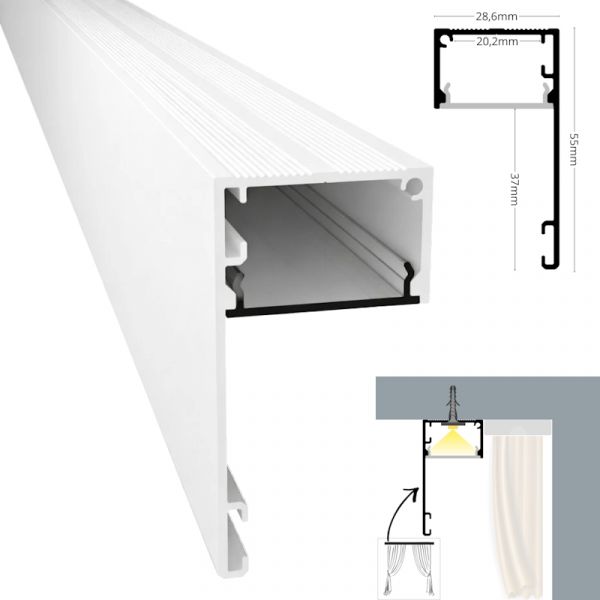 ALU Profil Gardinen Leiste | Schiene FENSTER-20 in weiß für Led Streifen 1m | 2m