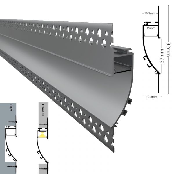 ALU Profil Trockenbau Einbau Leiste Rigips EINPUTZ-FLAT silber für Led Streifen
