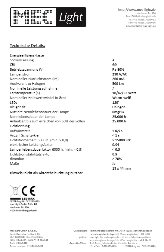 5x G9 Stiftsockel Halogen Lampe HV 230V EEK:F 1,20€/Stk 18W / 42W / 52W