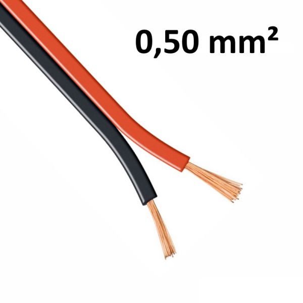 1-100m LED Kabel Zwillingslitze 2x 0,50mm² rot/schwarz 2 adrig Litze 100% Kupfer