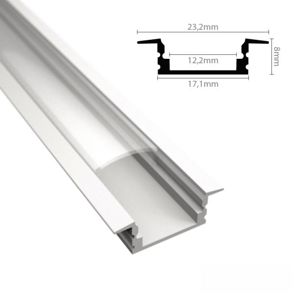 ALU Profil / Leiste / Schiene "EINBAU-SL" in weiß für LED Streifen + Abdeckung