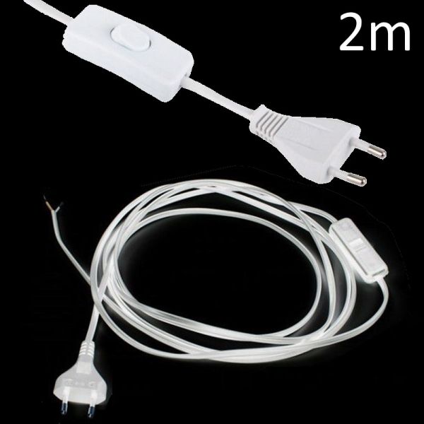 (1,48€/m) 2m Kabel mit Schalter und Strom Stecker für Euro Steckdosen weiß