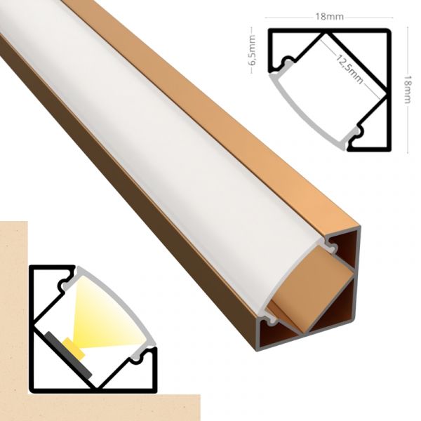 ALU Profil Schiene CORNER Ecke Leiste (18x12mm) bronze für LED Streifen 1m | 2m