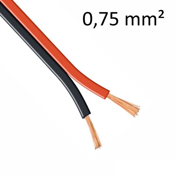1-100m LED Kabel Zwillingslitze 2x 0,75mm² rot/schwarz 2 adrig Litze 100% Kupfer