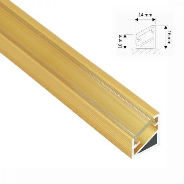 ALU Profil | Schiene | Leiste "ECKE" (16x14mm) gold für LED Streifen + Abdeckung