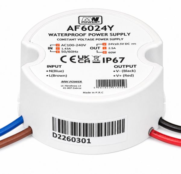 runder LED Trafo|Netzteil 24V/DC 60W 2,5A wasserfest IP66 Unterputzdose AF6024Y
