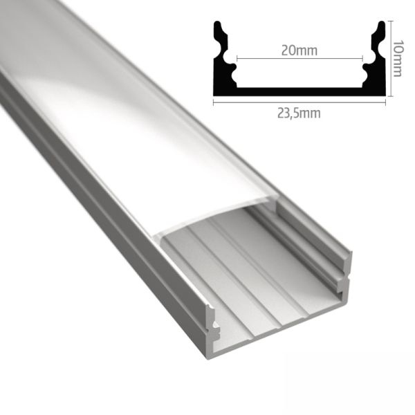 ALU Profil | Leiste | Schiene WIDE-20 weiß für Led Streifen + Klick Abdeckung