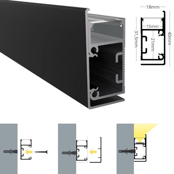 ALU Profil Wand Leiste WALL-LINE Schiene in schwarz für Led Streifen 1m | 2m