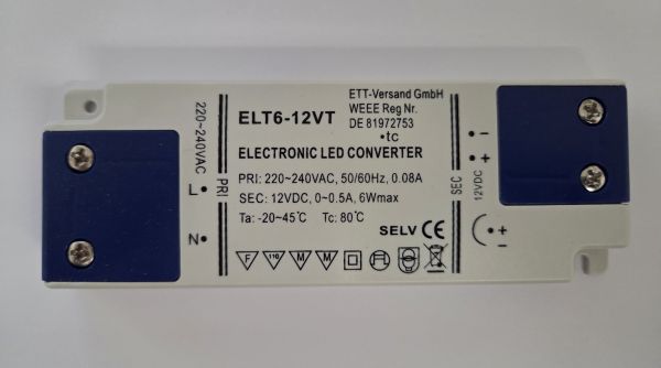 LED Netzteil / Trafo mini Slim Line 12V 6W 0,5A MM