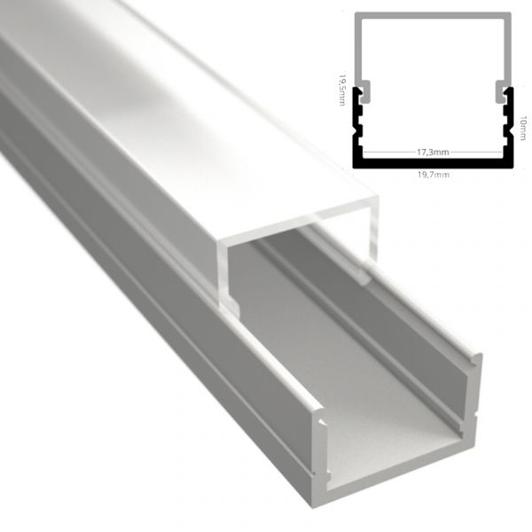 ALU Profil | Leiste Schiene AUFBAU-17 weiß für Led Streifen + eckige Abdeckung