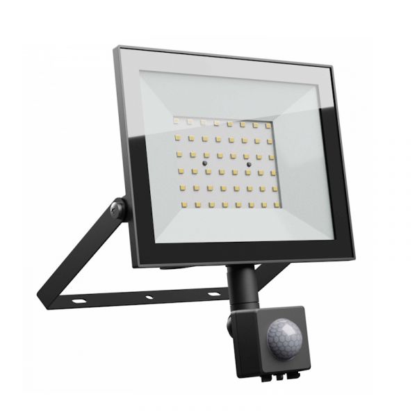 LED Fluter / Scheinwerfer 50W 4300Lm mit Bewegungsmelder in schwarz IP44