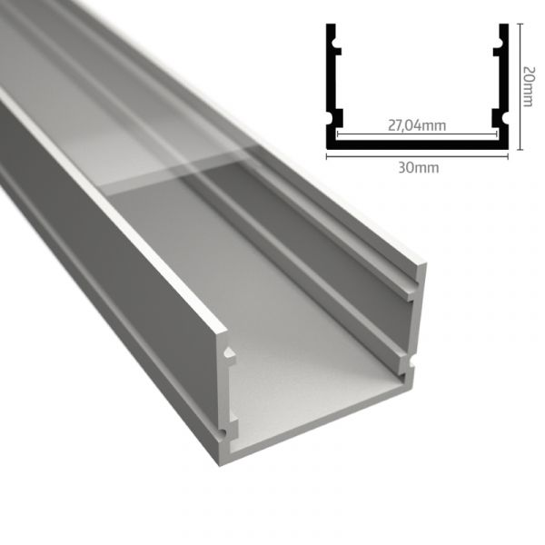 ALU Profil | Leiste | Schiene WIDE-30 weiß für Led Streifen + Abdeckung Aufbau