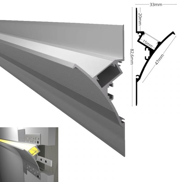 ALU-Profil Trockenbau Leiste Wand EINPUTZ-WALL-FULL für Led-Streifen 1m | 2m