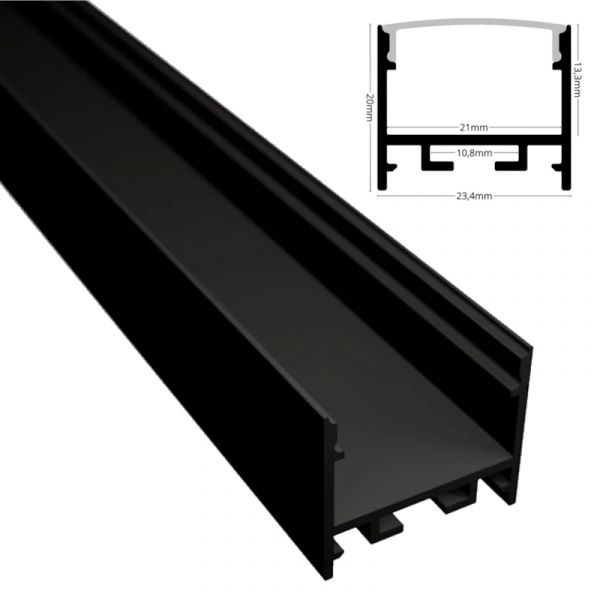 ALU Profil | Leiste | Schiene "AUFBAU-20" in schwarz für Led Streifen +Abdeckung