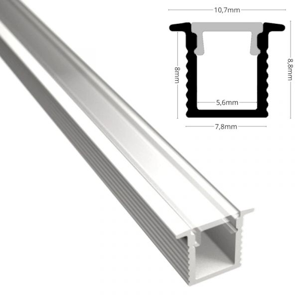 ALU Profil Schiene Leiste EINBAU-MINI (9x7,8mm) in weiß für LED Streifen 1m | 2m