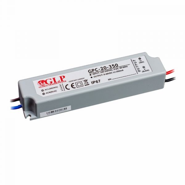 LED Netzteil / Trafo 350mA Konstantstrom 9-48V DC 16,8W (GPC-20-350) IP67
