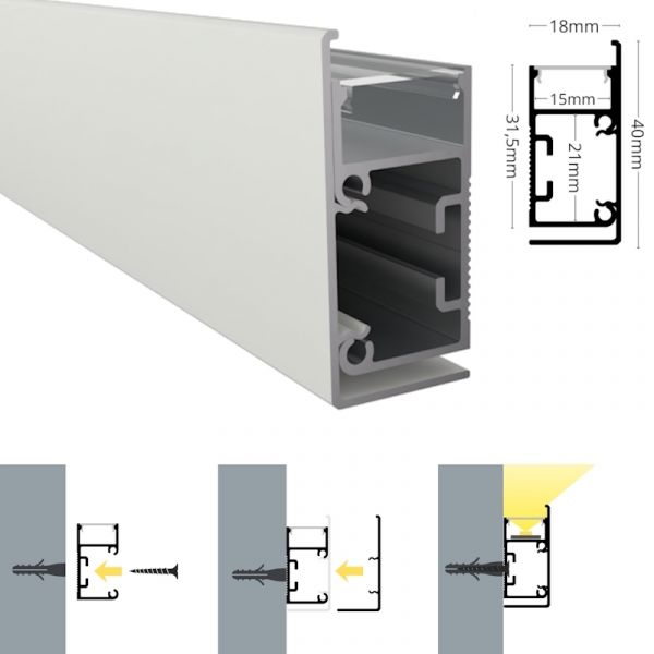ALU Profil Wand Leiste WALL-LINE Schiene in weiß für Led Streifen 1m | 2m Länge