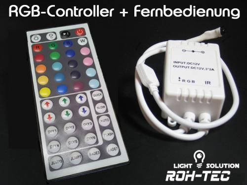 RGB Controller für RGB Streifen + IR Fernbedienung 44 Tasten 12V max. 3x 2W