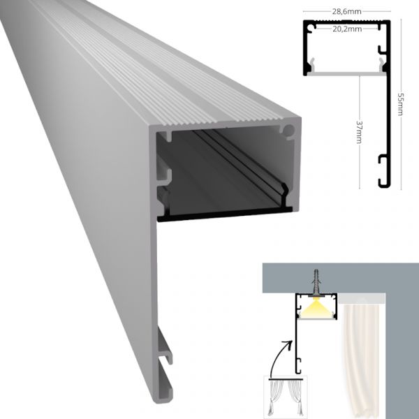 ALU Profil Gardinen Leiste Schiene FENSTER-20 in silber für Led Streifen 1m | 2m