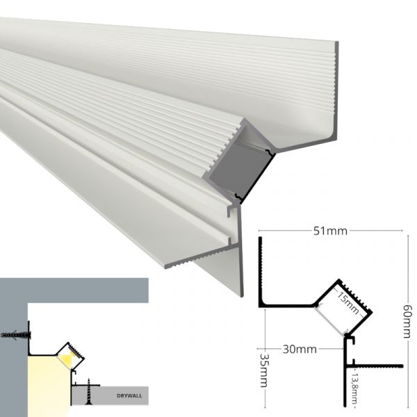 ALU Profil Leiste SCHATTENFUGE-45 in weiß Schiene Rigips für Led Streifen 1m 2m
