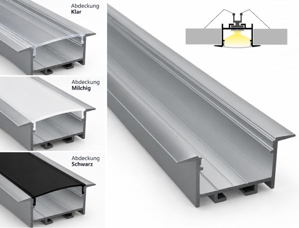 ALU Profil | Leiste | Schiene "EINBAU-20" in silber für Led Streifen 1m | 2m
