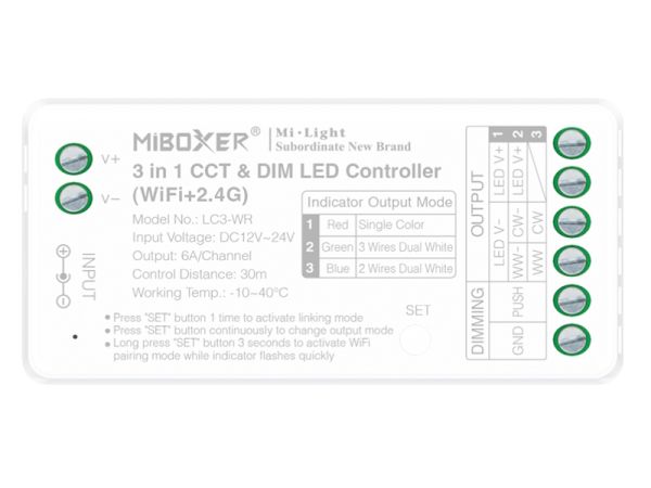 3in1 LED Controller 2-Draht/3-Draht-CCT & Single Color WiFi + 2,4 GHz RF MiBoxer