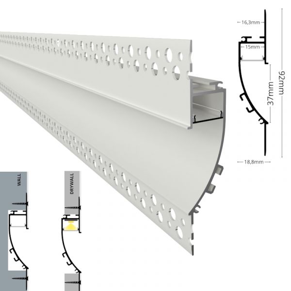 ALU Profil Trockenbau Einbau Leiste Rigips EINPUTZ-FLAT in weiß für Led Streifen