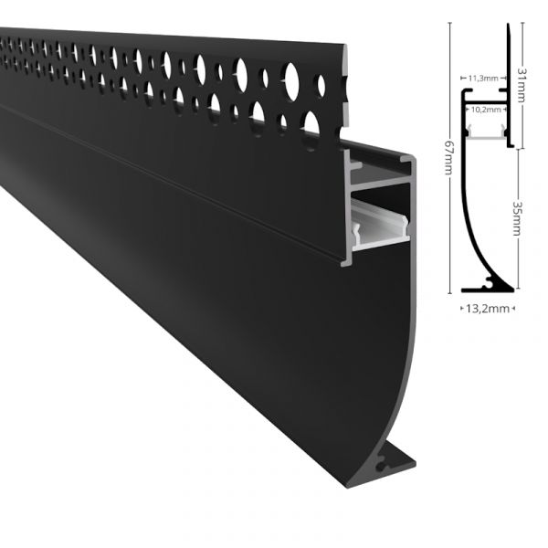 ALU Profil Trockenbau Einbau Leiste Rigips EINPUTZ-FLOOR schwarz für Led Stripes