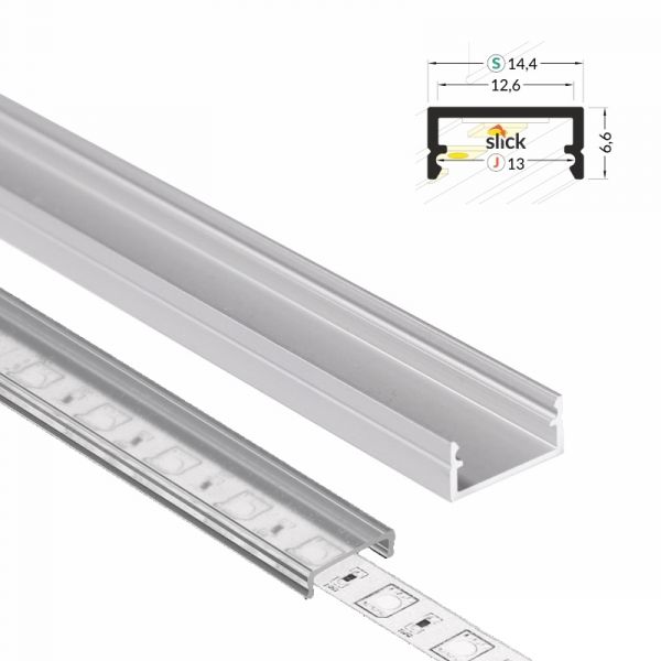 ALU Profil Aufbau Leiste Schiene BEGTON-12 silber eloxiert Led Streifen 1m | 2m