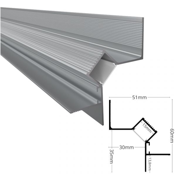 ALU Profil Leiste SCHATTENFUGE-45 silber Schiene Rigips für Led Streifen 1m | 2m