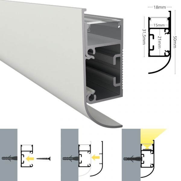 ALU Profil Wand Leiste WALL-CURVE Schiene in weiß für Led Streifen 1m | 2m