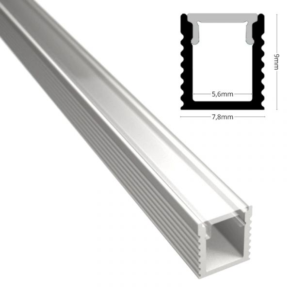ALU Profil Schiene Leiste AUFBAU-MINI (9x7,8mm) in weiß für LED Streifen 1m/2m